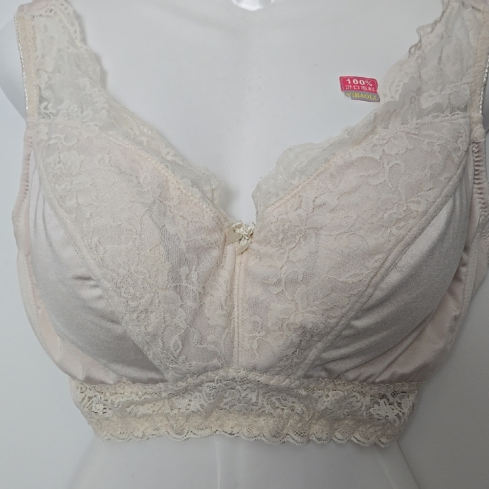 3Pc Set Rhonda Sheer bras 1X Cream Gray Navy Lace Bralette GUC